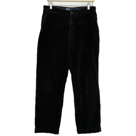Vintage Polo Ralph Lauren Pants Men 33/30 Black Corduroy 90s Wide Wale Trousers - Picture 1 of 16